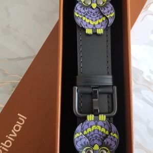 Black Apple Watch Strap Owl design - Genuine leather